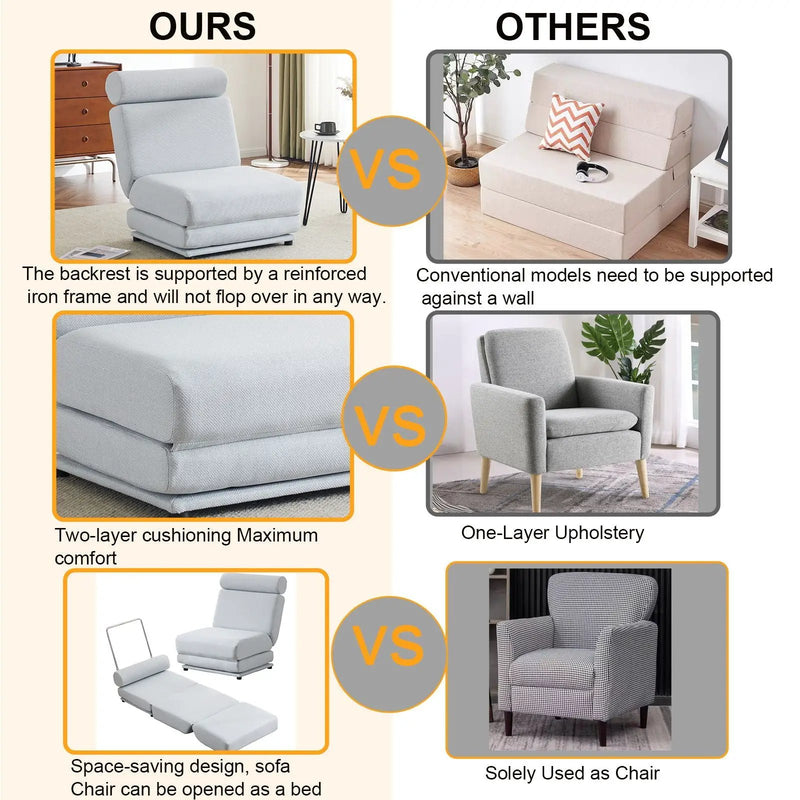 Foldable Single Chair Sofa Bed With Pillow, Easy To Store, Breathable And Wearable by Unique Piece Furniture