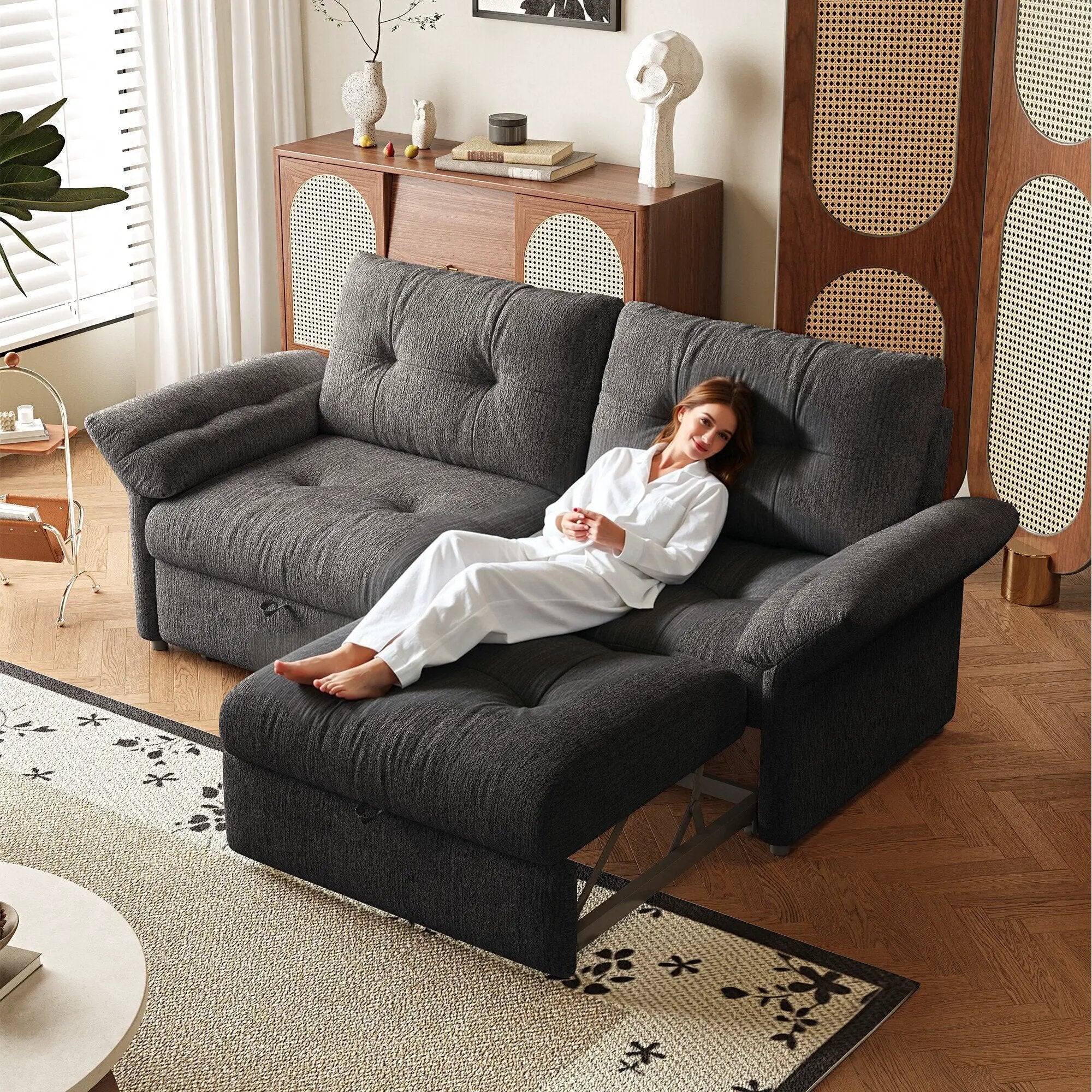 Multi-Functional Sofa Bed - 81.5 Inch Plush Chenille Sofa by HouseOfZazla