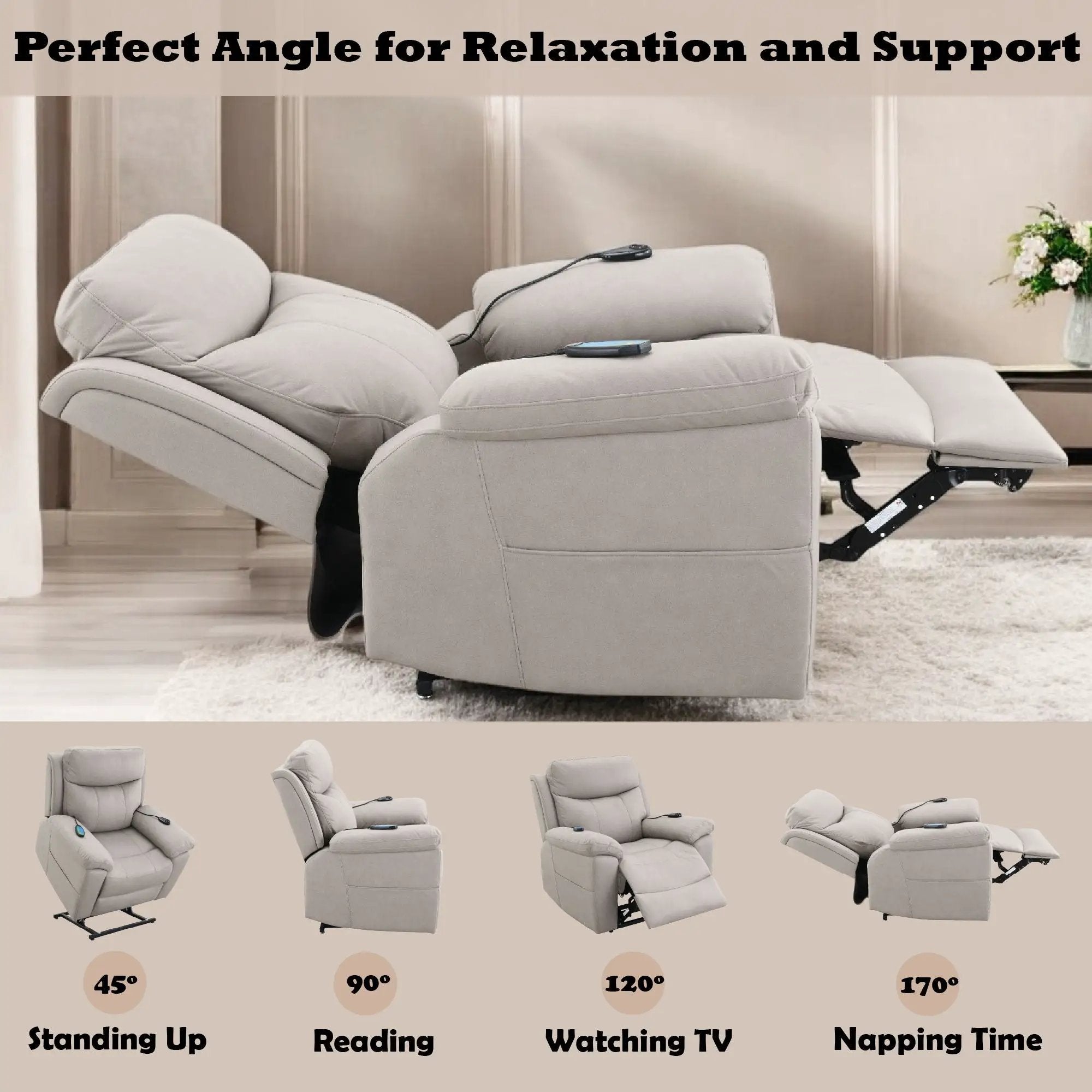 Chriki - Power Motion Recliner With Lift Heating Massage Chair - Beige by Unique Piece Furniture