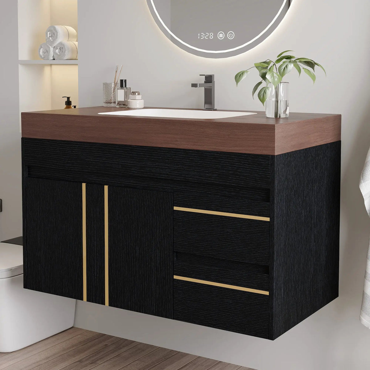 36" Floating Bathroom Vanity with Ceramic Sink and Faux Marble Top, photo 6 of 10