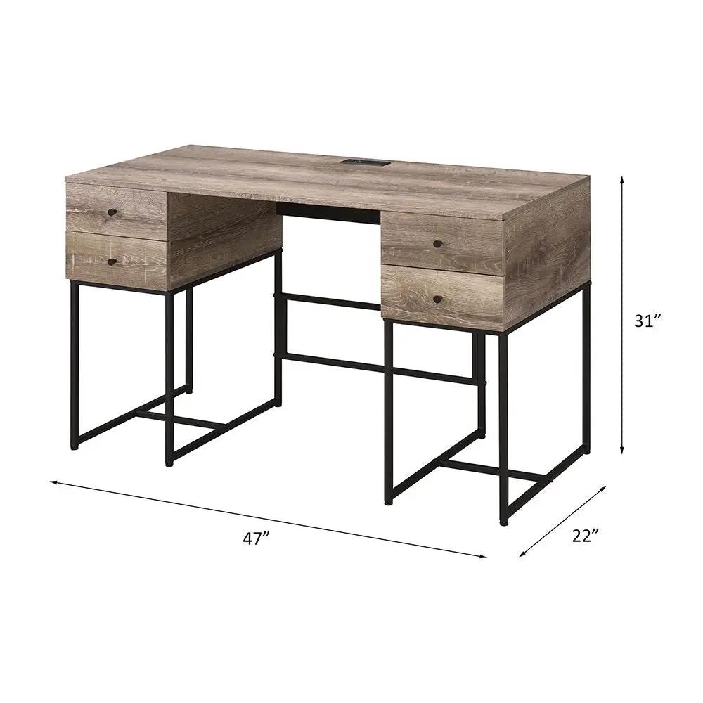 Desirre - Writing Desk With USB - Rustic Oak & Black by Unique Piece Furniture
