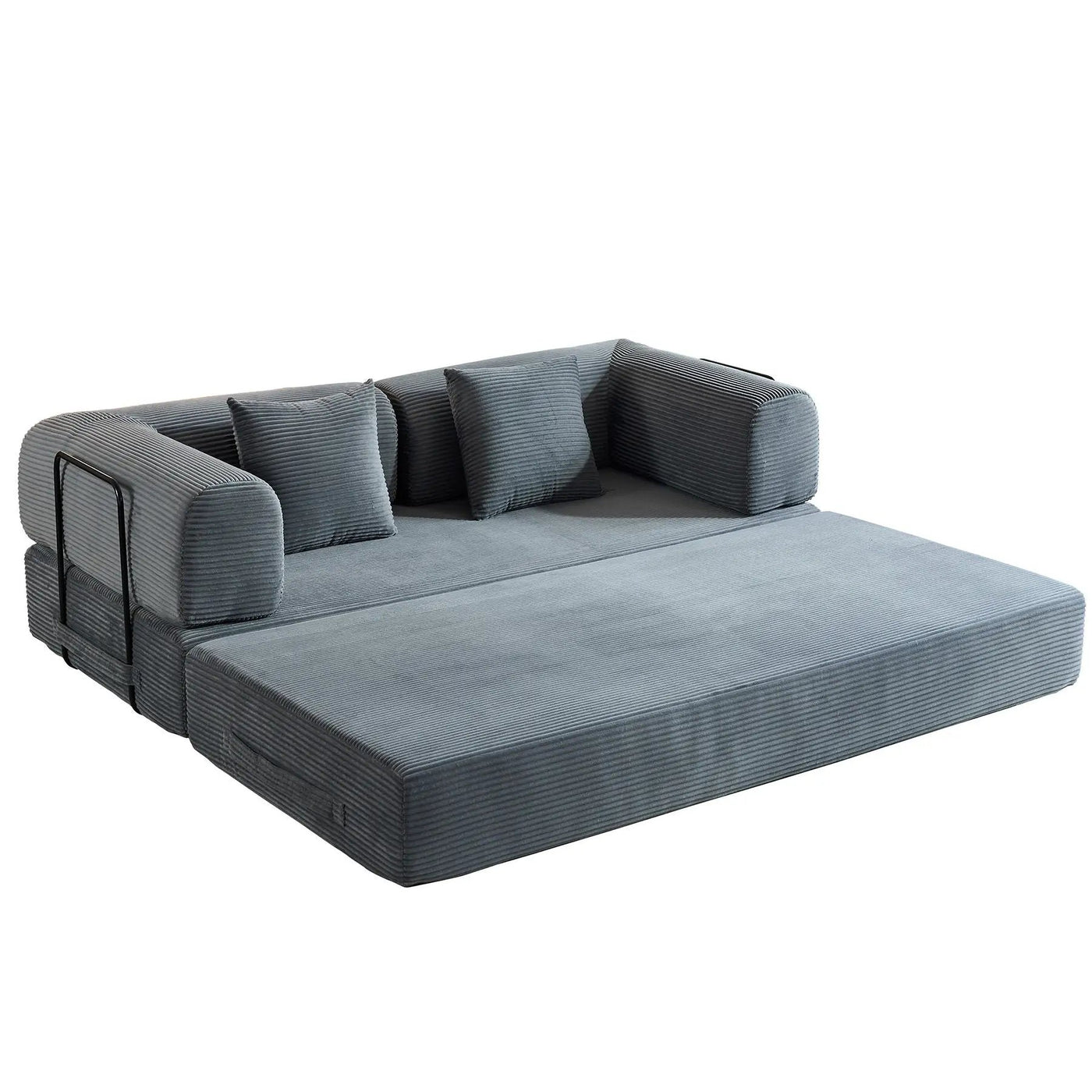 Convertible Sleeper Sofa Bed With Cylindrical Pillow, With Fixed Shape Frame by HouseOfZazla