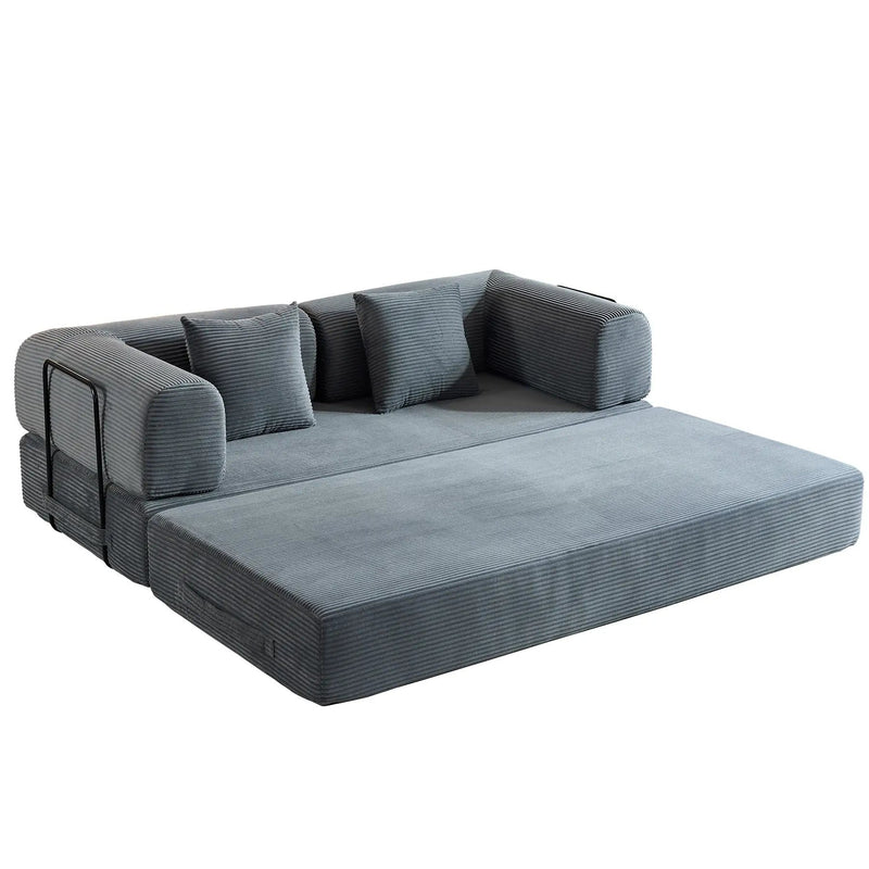 Convertible Sleeper Sofa Bed With Cylindrical Pillow, With Fixed Shape Frame by HouseOfZazla