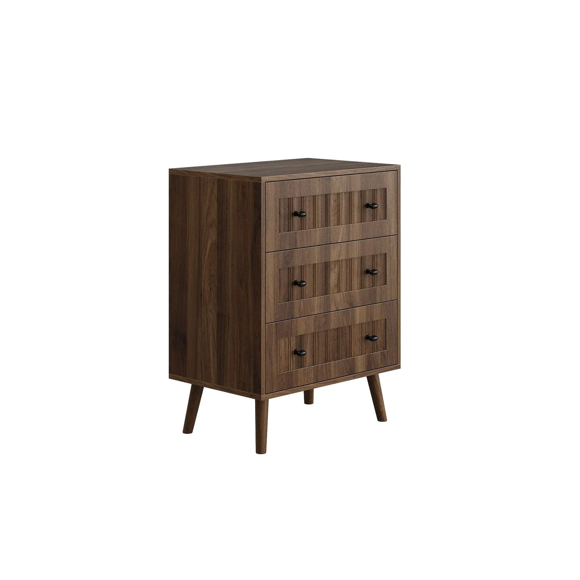 3 Drawer Dresser, Storage Cabinet With Vertical Grooves For Bedroom - Walnut by HouseOfZazla