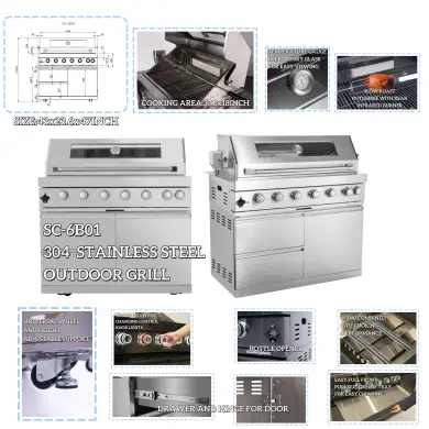 101" 6-Burner 85,000 BTU Outdoor Kitchen Island Grill with Storage Cabinets & Drawers by Chery Industrial