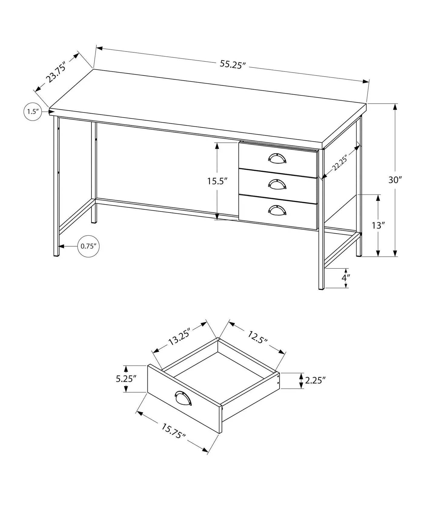 Computer Desk For Home Office, Laptop, 3 Storage Drawers, Contemporary & Modern by HouseOfZazla