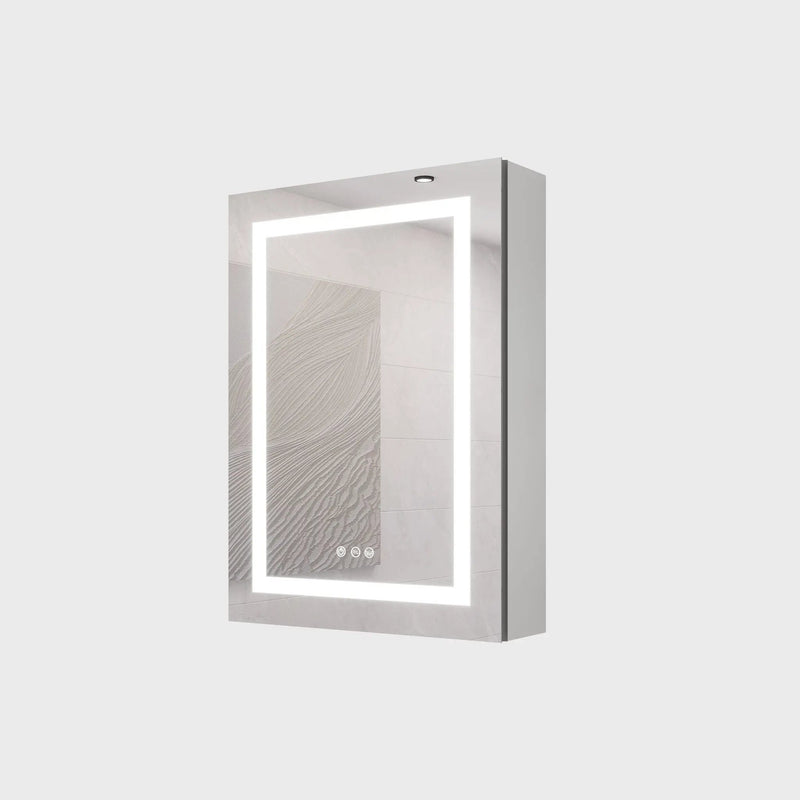 20 X 28" Bathroom Medicine Cabinet With Mirror Wall Mounted LED Bathroom Mirror Cabinet With Lights, Anti-Fog, Waterproof, Dimmable, 3000K~6000K, Single Door, Touch Swich, Storage Shelves - Silver by Unique Piece Furniture