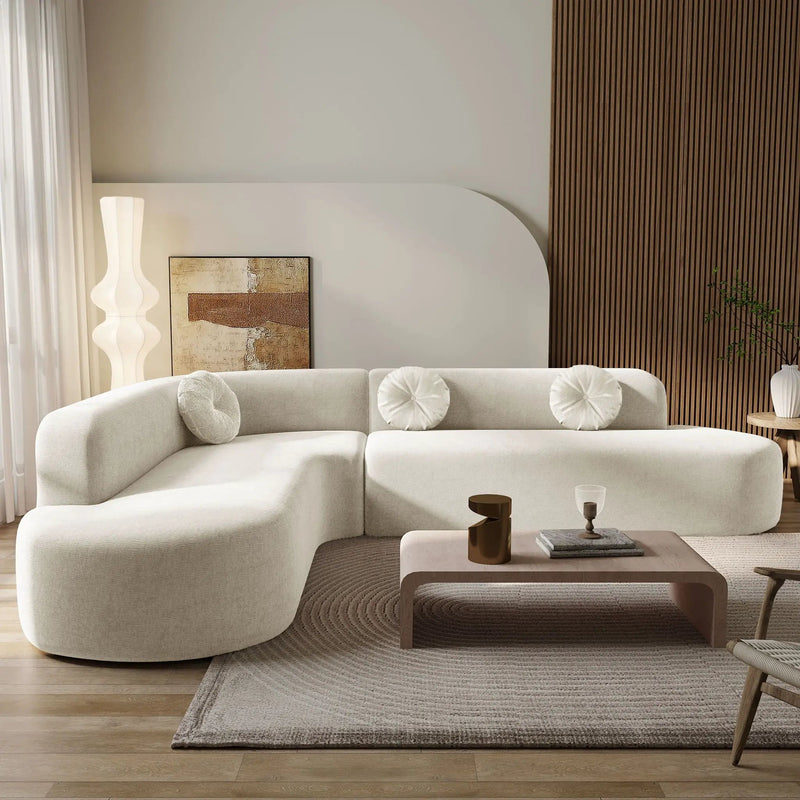 Extra Large Sectional Sofa Soft Fabric Upholstery, Elegant Curved Design With 3 Round Cushions, High-Resilience Foam by HouseOfZazla