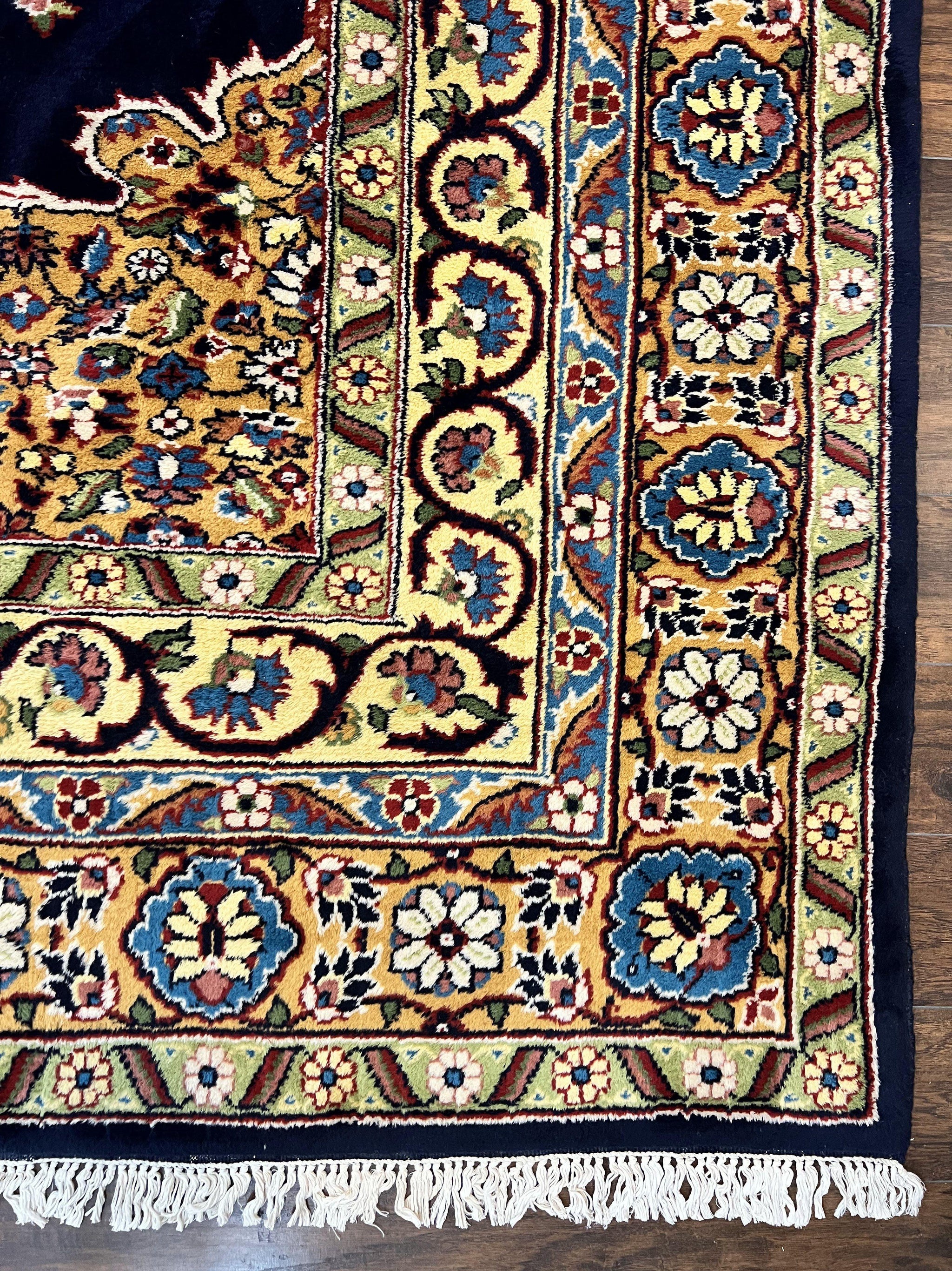Indo Persian Rug 12x15, Mahal Sarouk Rug 12 x 15, Wool Hand Knotted Vintage Carpet, Navy Blue, Oversized Rug, Center Medallion by Jewel Rugs
