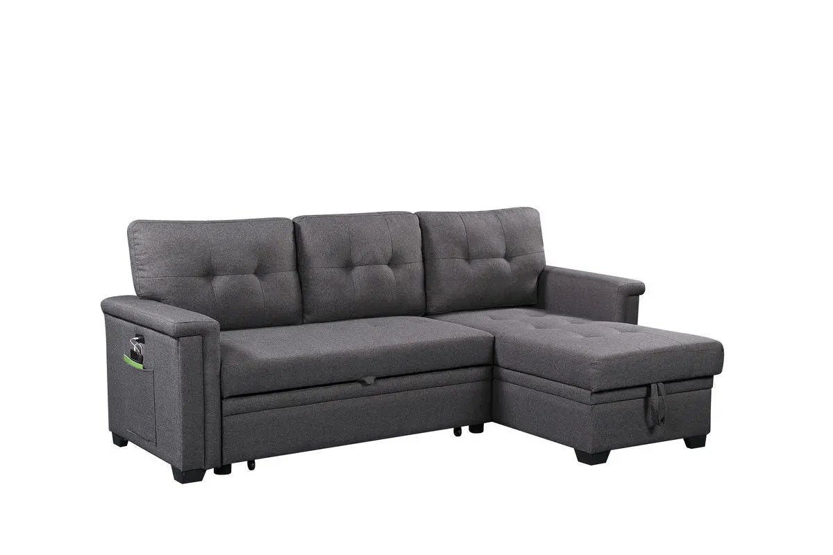 Ashlyn - Reversible Sleeper Sectional Sofa With Storage Chaise, USB Charging Ports And Pocket by HouseOfZazla