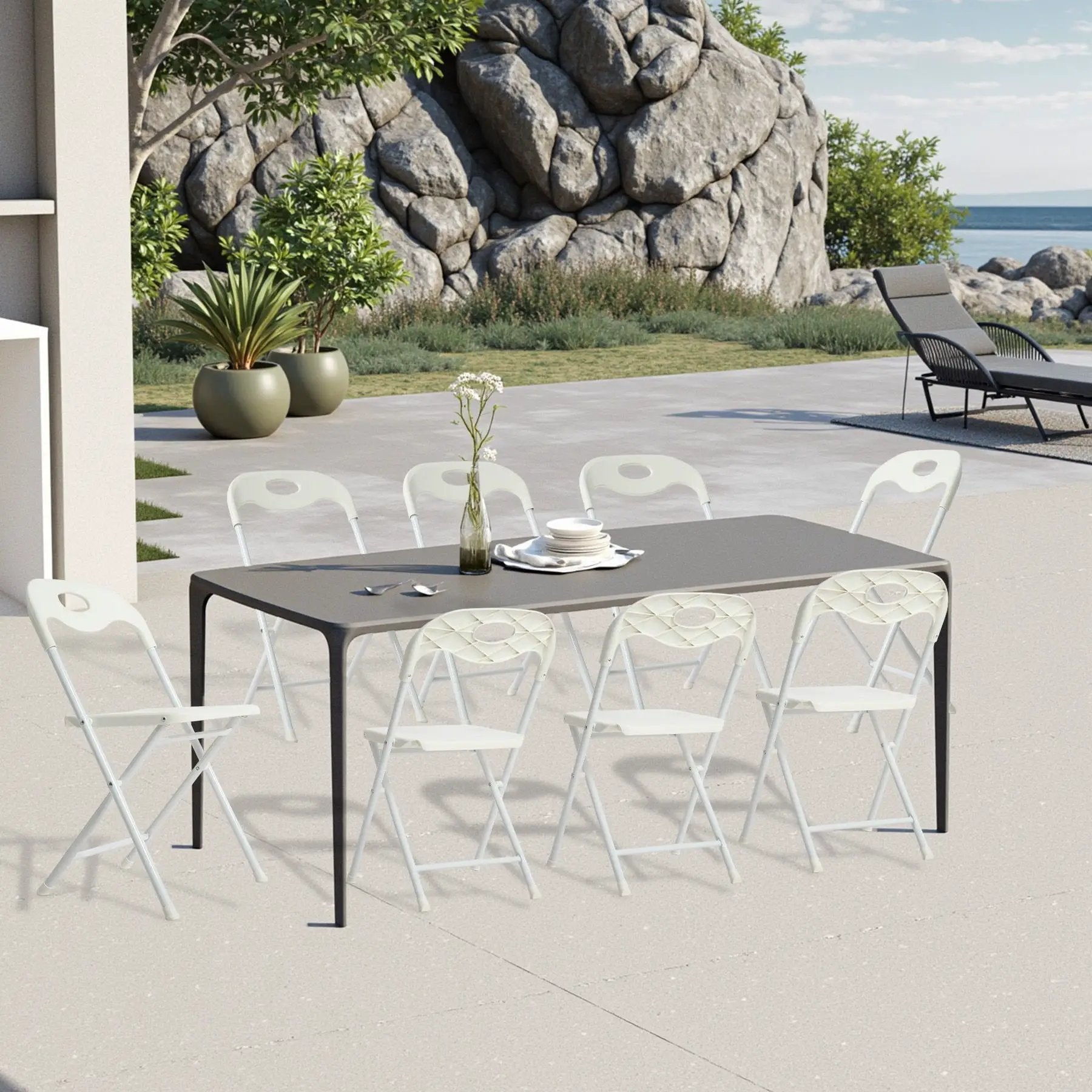 Folding Chairs, Stackable & Waterproof (Set of 4) - White