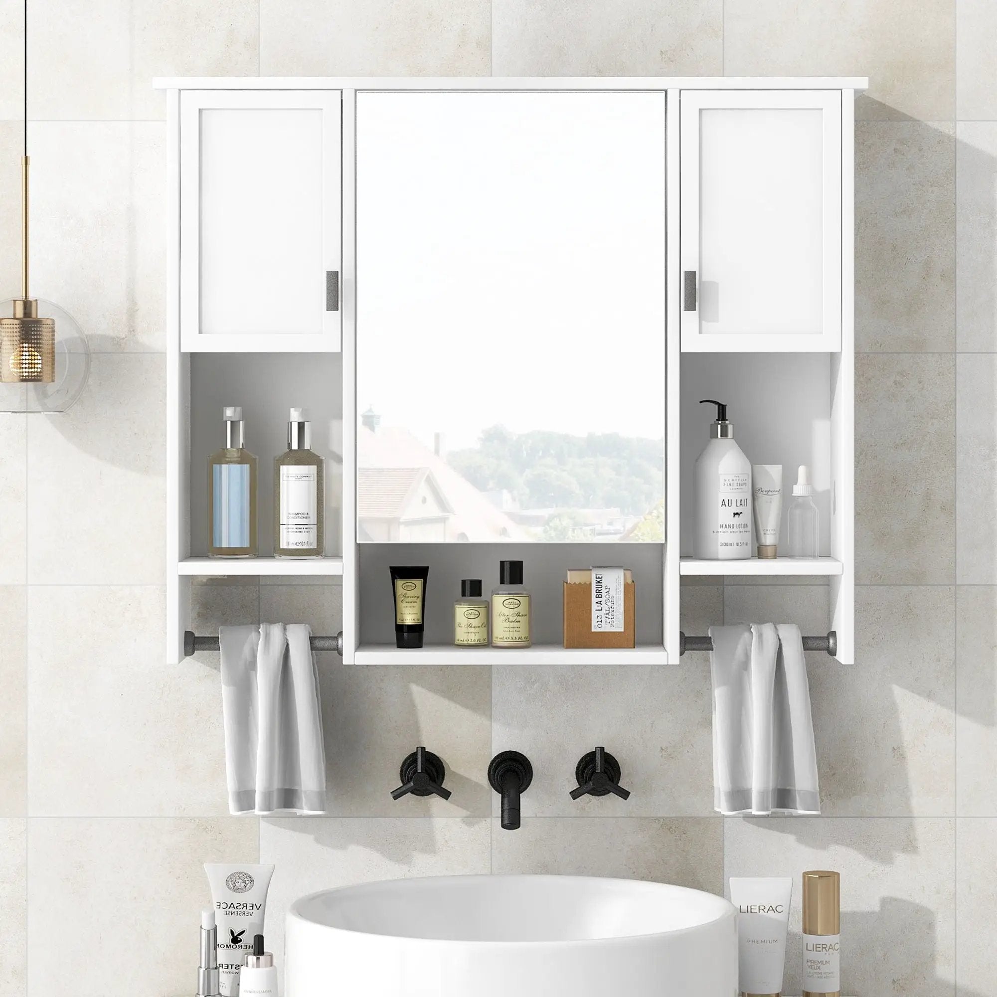 Wall Mounted Bathroom Storage Cabinet With Mirror, Medicine Cabinet With Towel Bar by Unique Piece Furniture