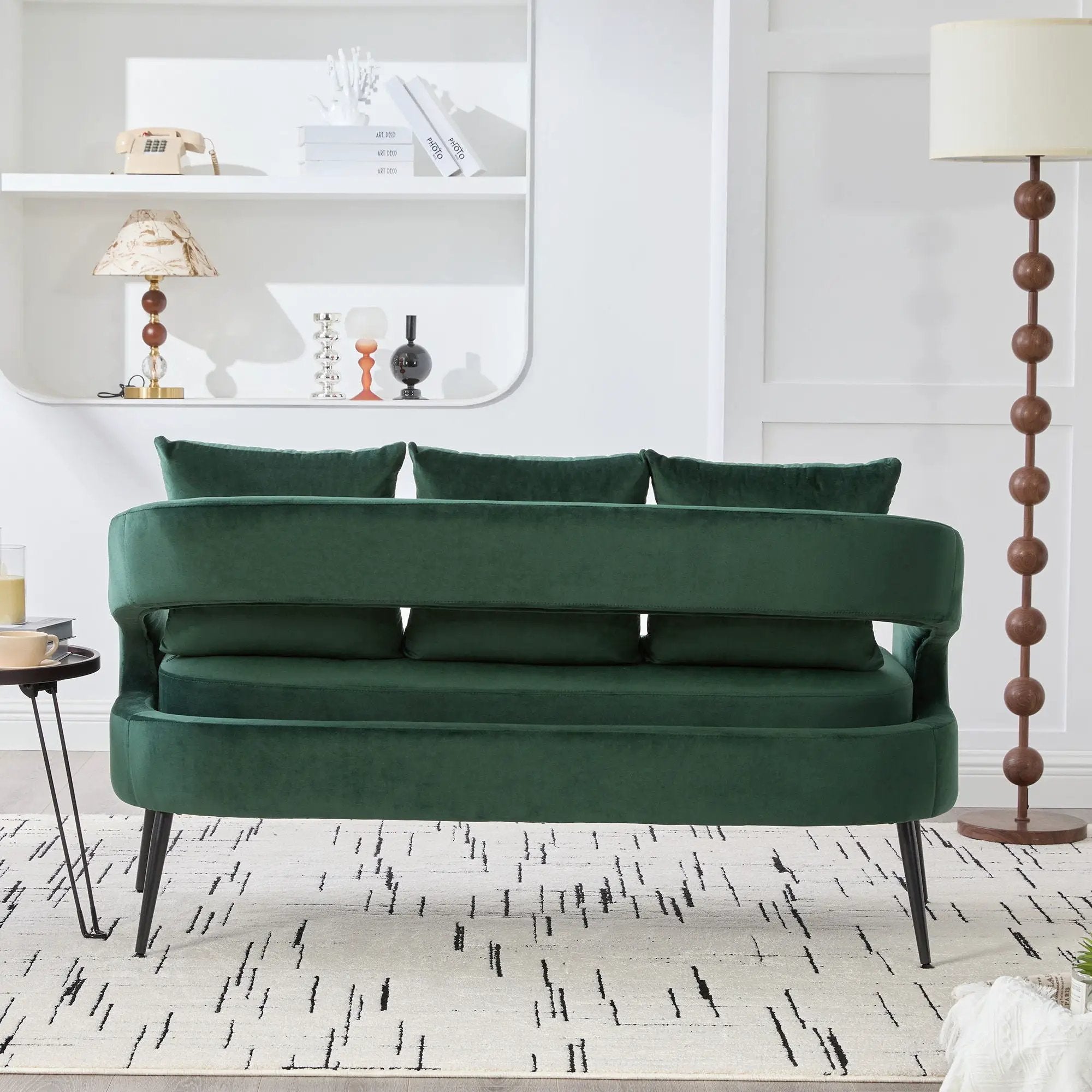 Open Back Loveseat Settee With 3 Pillows by Unique Piece Furniture