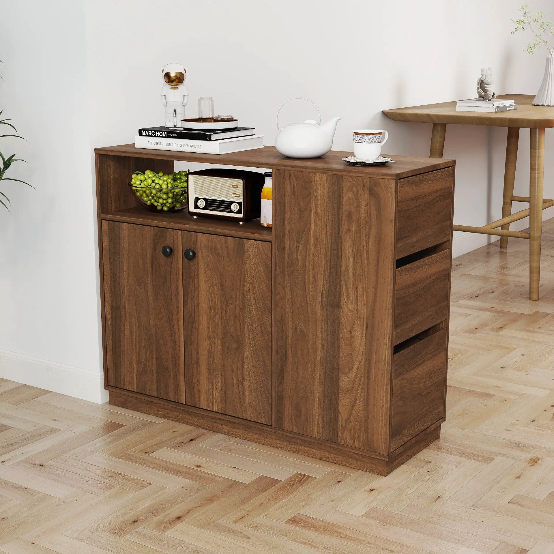 Kitchen Sideboard, Small Countertop Organizer with Sliding Glass Doors and Drawers by HouseOfZazla