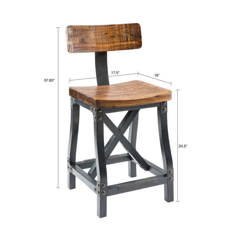 Industrial Counter Stool With Back Removable Solid Acacia - Amber by Unique Piece Furniture