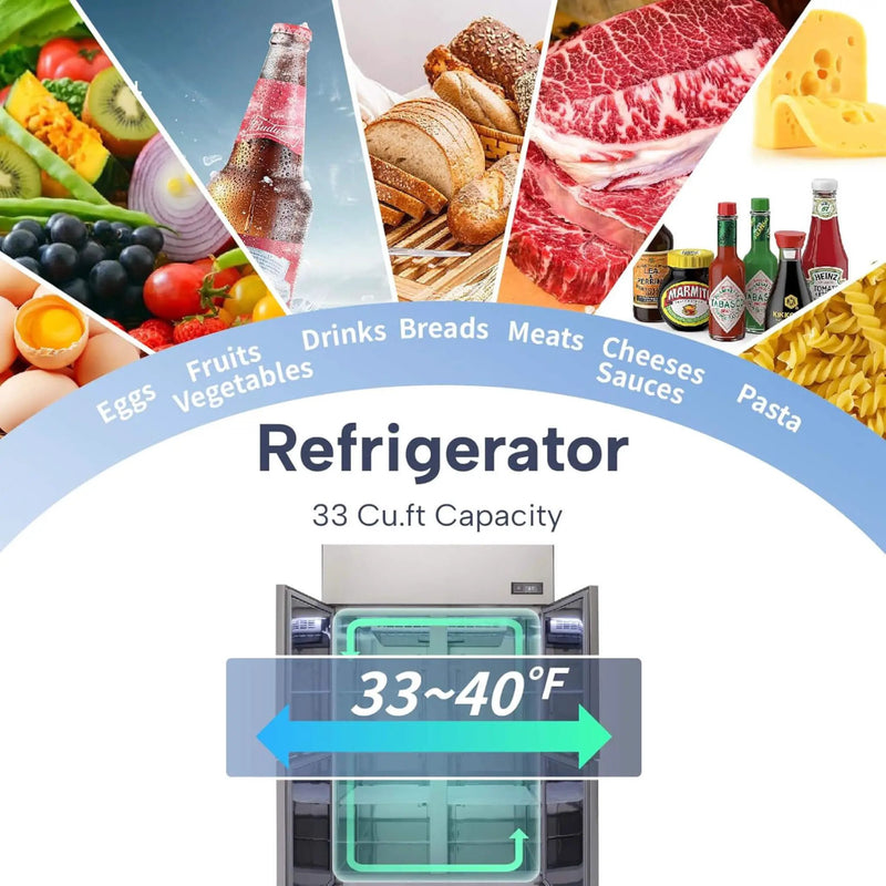 48-Inch Commercial 33 Cu.Ft Stainless Steel Reach-In Refrigerator With Four Split Doors (SAK83046) by SAKSBY WHOLESALE