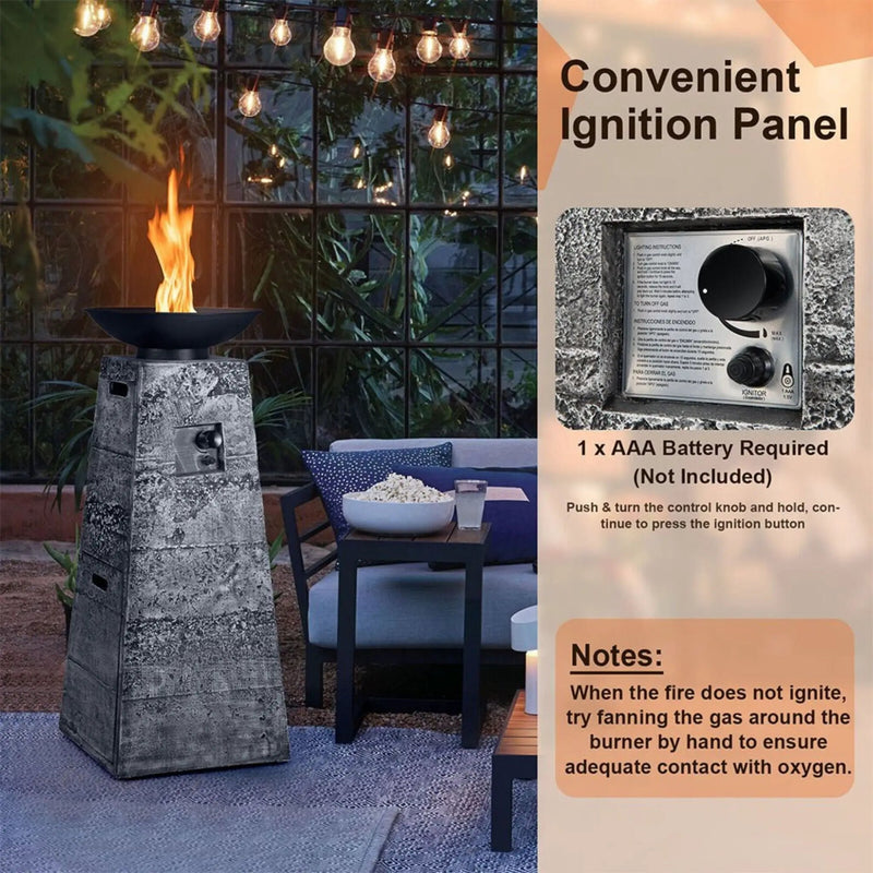 48-Inch Large Outdoor Propane Fire Bowl Column With Cover & Lava Rocks (SAK70938) by SAKSBY WHOLESALE