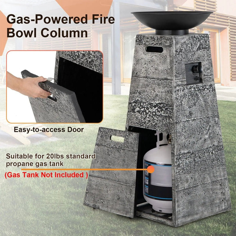 48-Inch Large Outdoor Propane Fire Bowl Column With Cover & Lava Rocks (SAK70938) by SAKSBY WHOLESALE