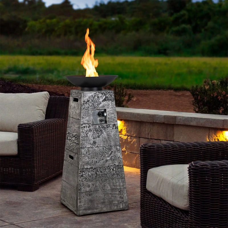 48-Inch Large Outdoor Propane Fire Bowl Column With Cover & Lava Rocks (SAK70938) by SAKSBY WHOLESALE