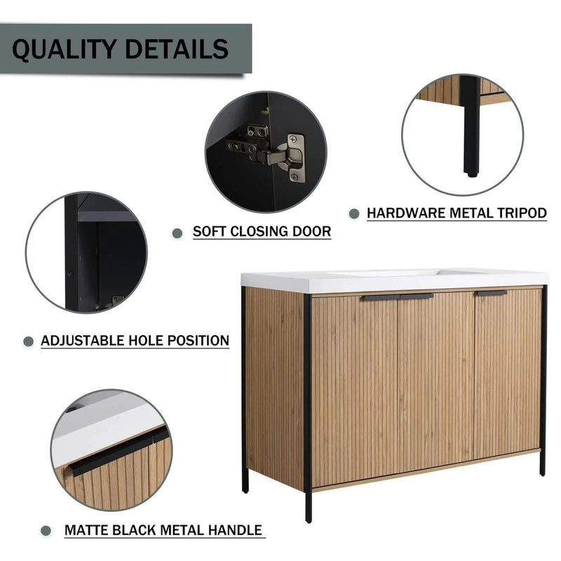 Nuvia 48-Inch Modern Light Coffee Freestanding Vanity With Resin Sink (SAK97502) by SAKSBY WHOLESALE