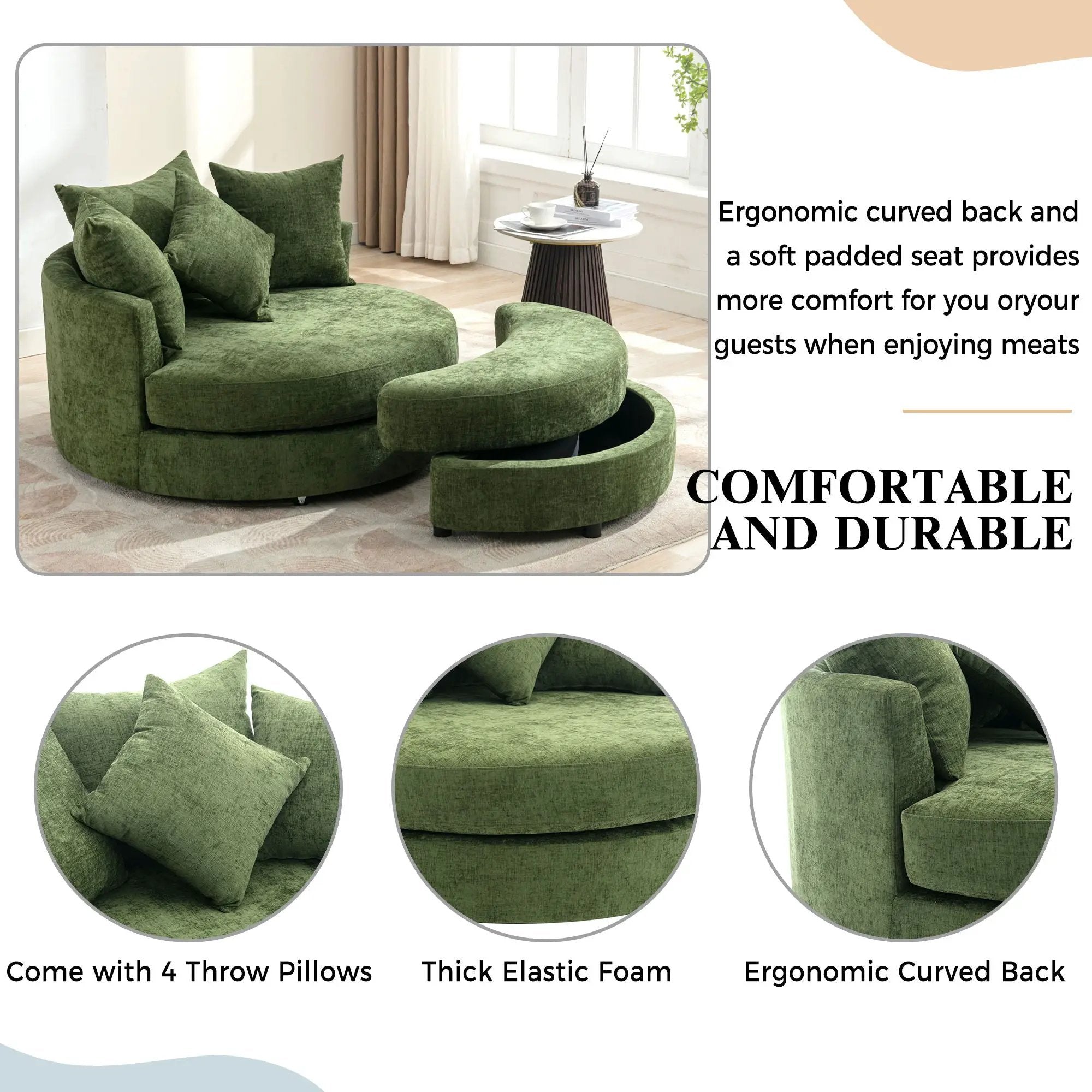 360° Swivel Accent Barrel Chair With Storage Ottoman & 4 Pillows, Modern Leisure Chair Round Accent For Living Room by HouseOfZazla