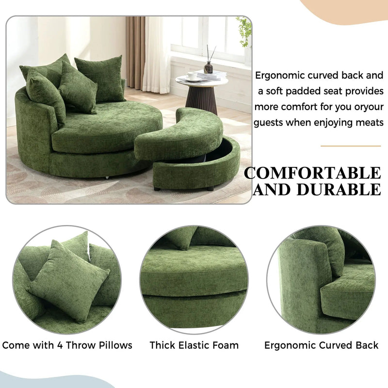 360° Swivel Accent Barrel Chair With Storage Ottoman & 4 Pillows, Modern Leisure Chair Round Accent For Living Room by HouseOfZazla
