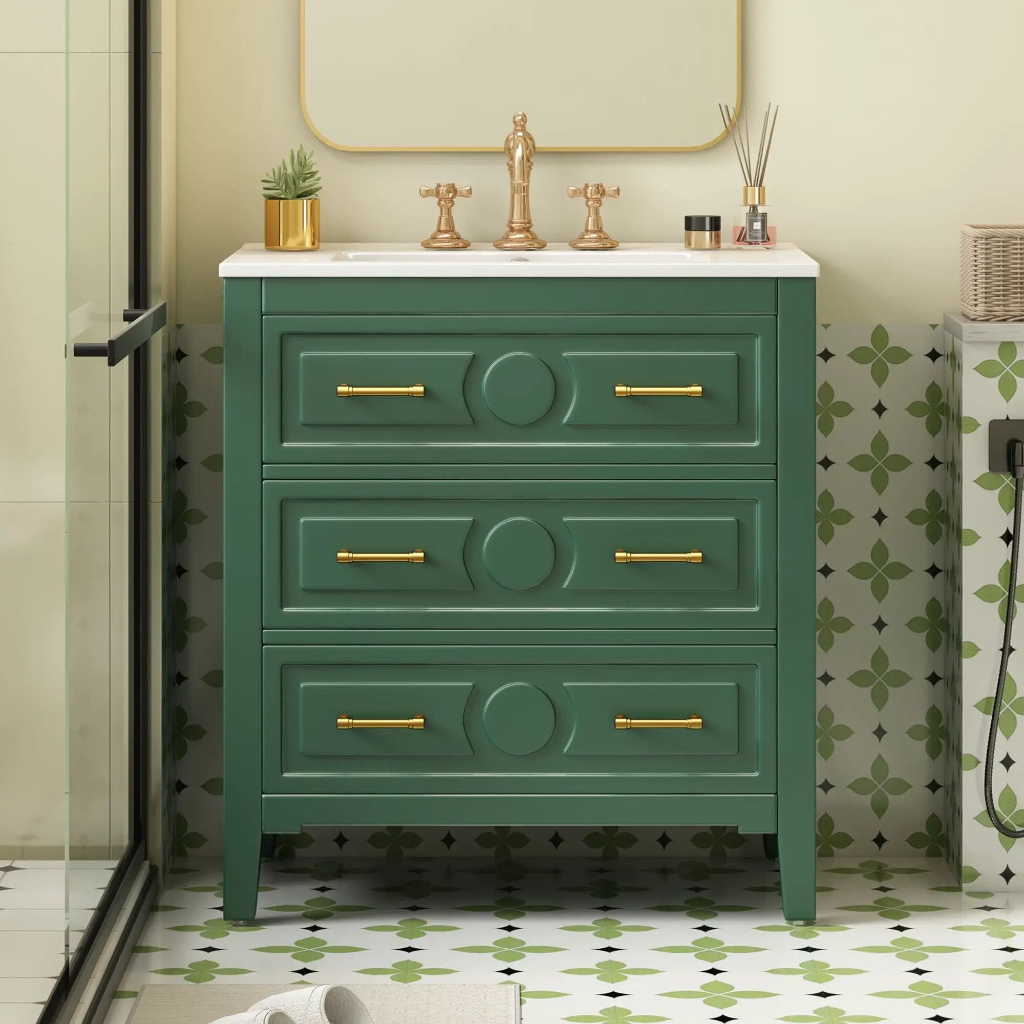 Retro Bathroom Vanity With Sink Combo, Free Standing Single Set With 3 Drawers by Unique Piece Furniture