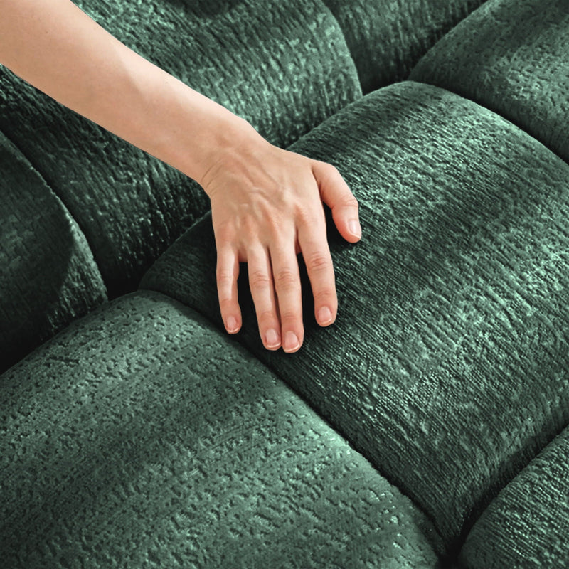 Elegant 3 Seater Sofa Set & Pillows Frame, High Rebound Cushions - Textured Green by HouseOfZazla