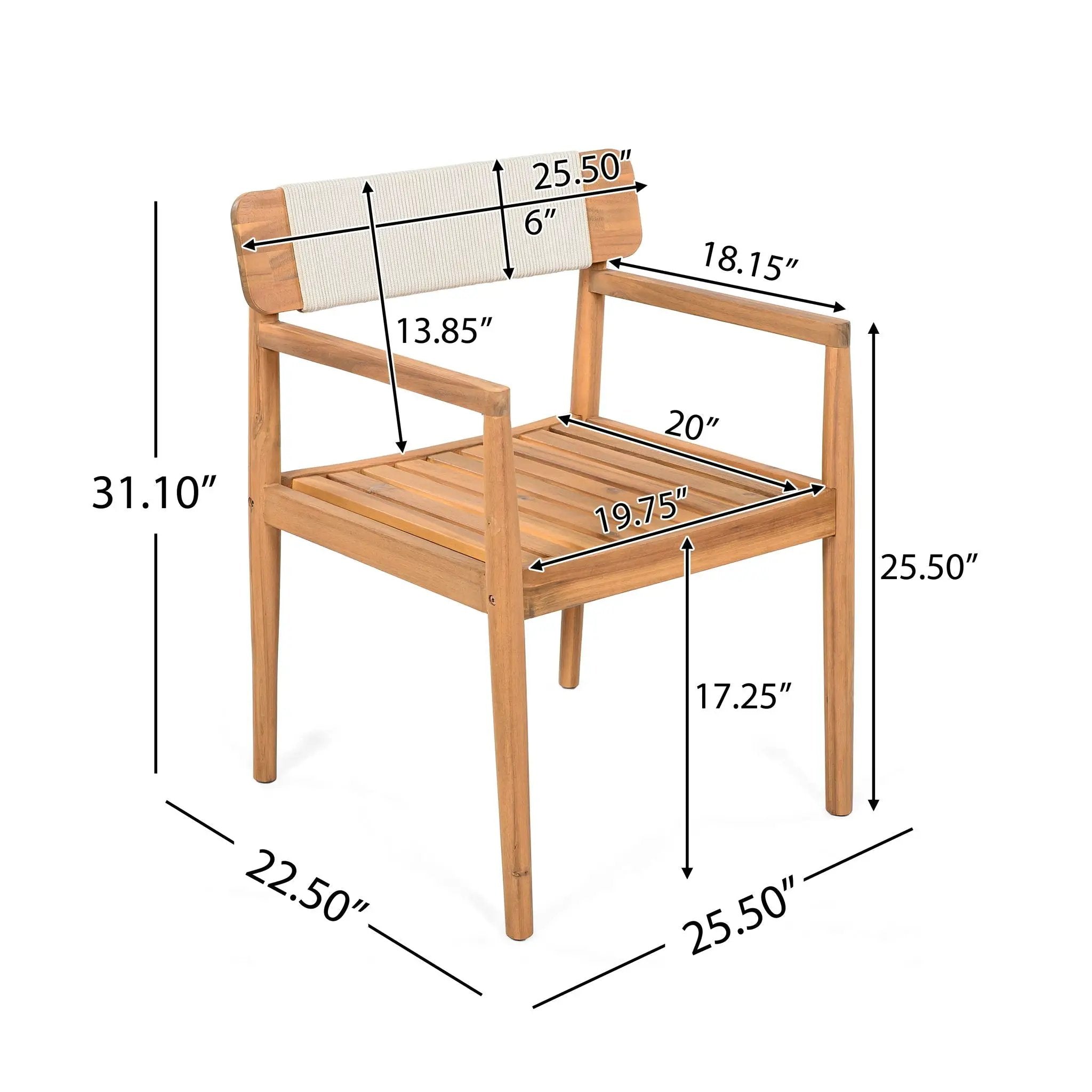 Creative Braided Acacia Wood Outdoor Dining Chairs with Armrests (Set of 2) - Teak / White by HouseOfZazla