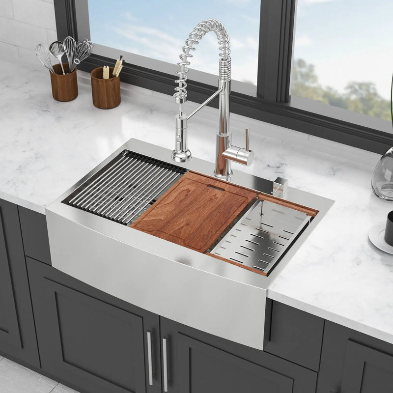 Modern Farmhouse Drop-In Workstation Kitchen Sink with Apron Front by HouseOfZazla