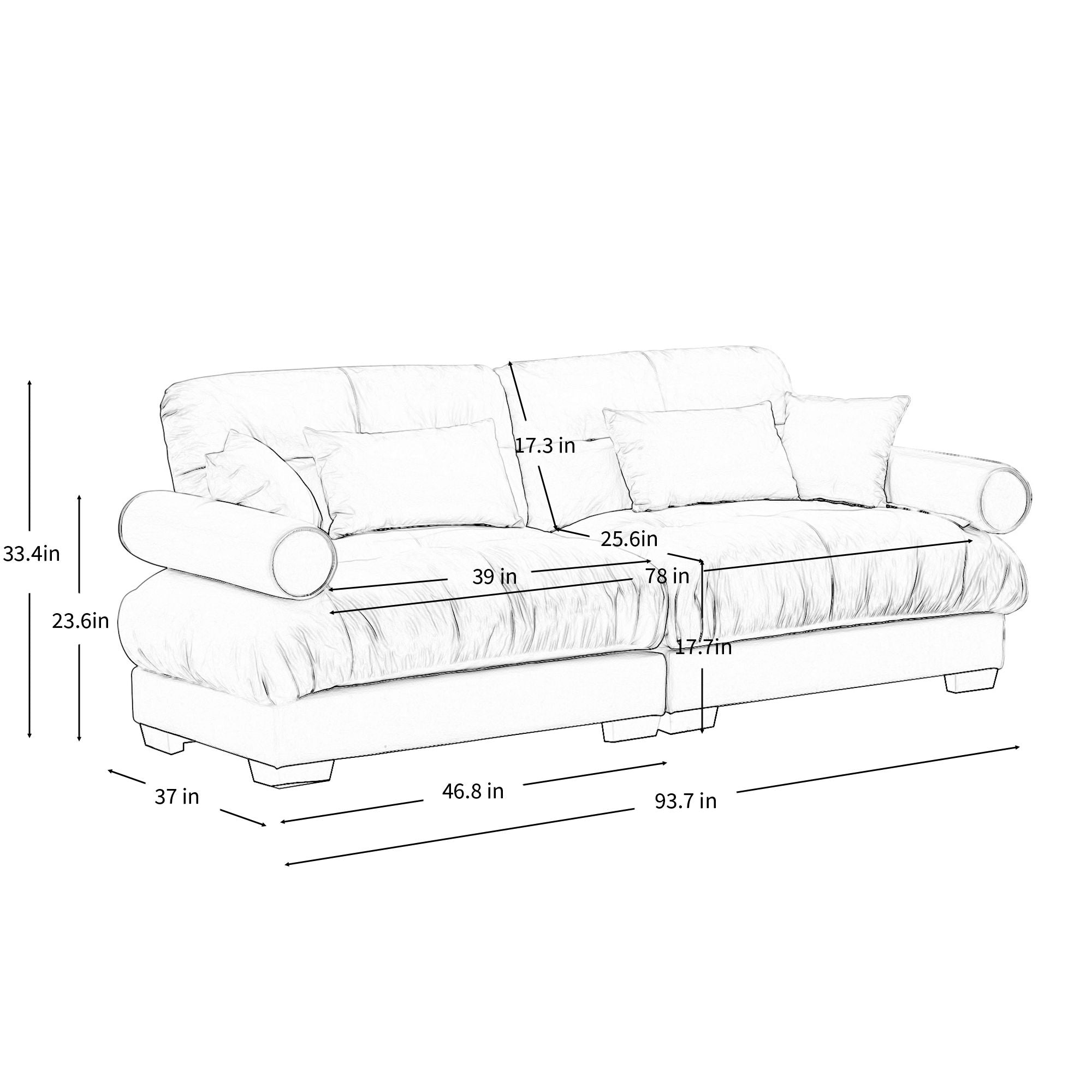 Modern Sofa With Bolstered Armrests And Pillows by Unique Piece Furniture