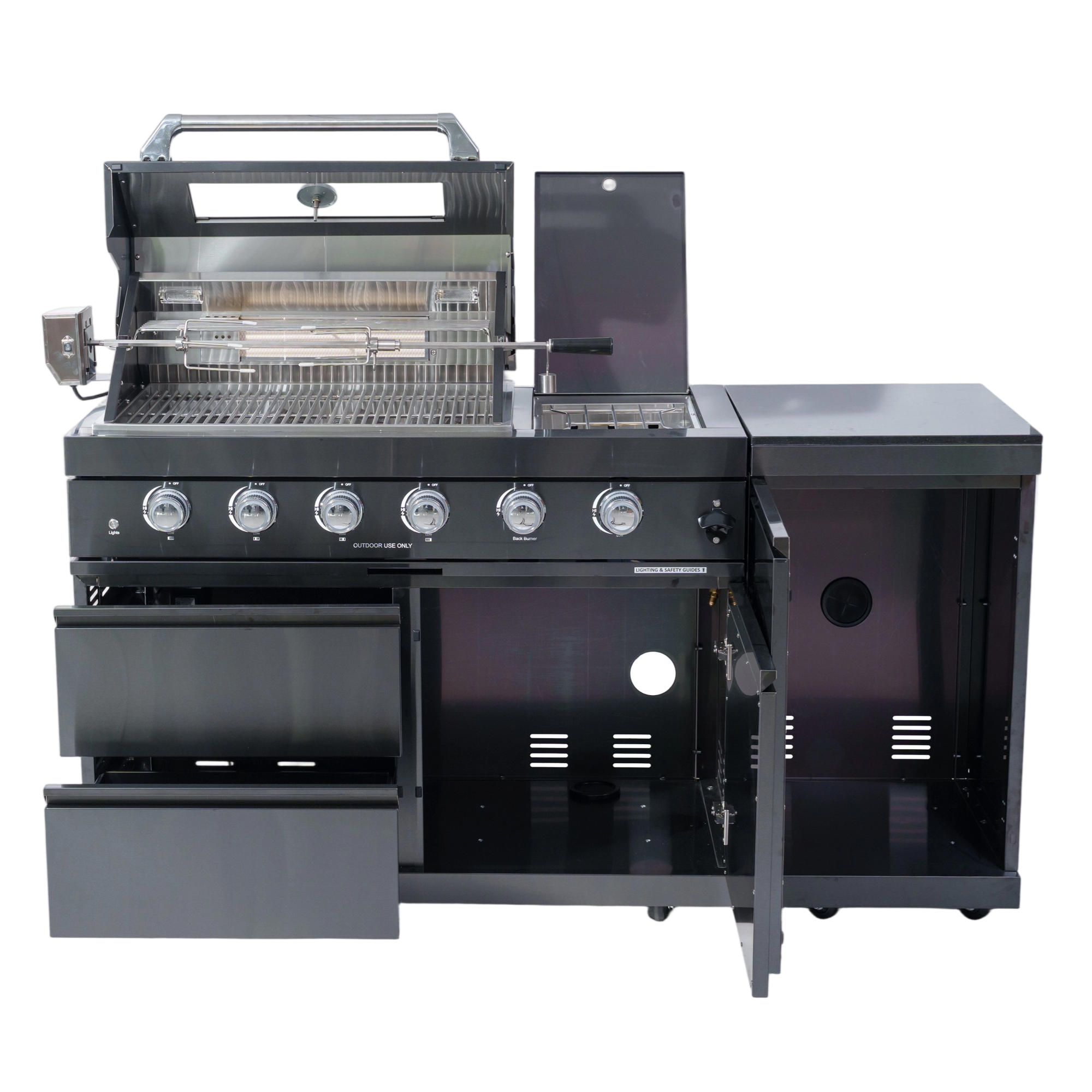 65" 4-Burner 72,000 BTU Black Outdoor Kitchen Island Grill + Side Burner + Rotisserie kit by Chery Industrial