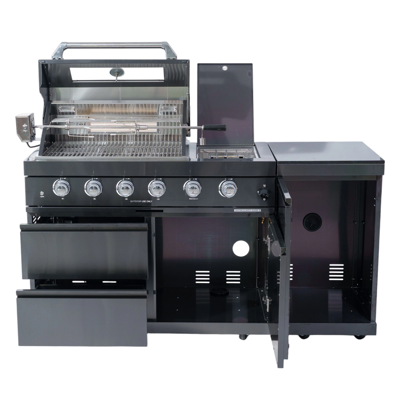 65" 4-Burner 72,000 BTU Black Outdoor Kitchen Island Grill + Side Burner + Rotisserie kit by Chery Industrial