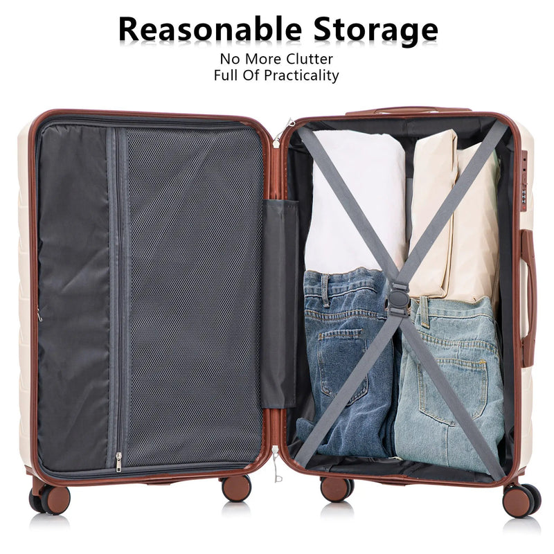 3-Piece ABS Spinner Wheel Luggage Set 20"/24"/28" Beige by HouseOfZazla