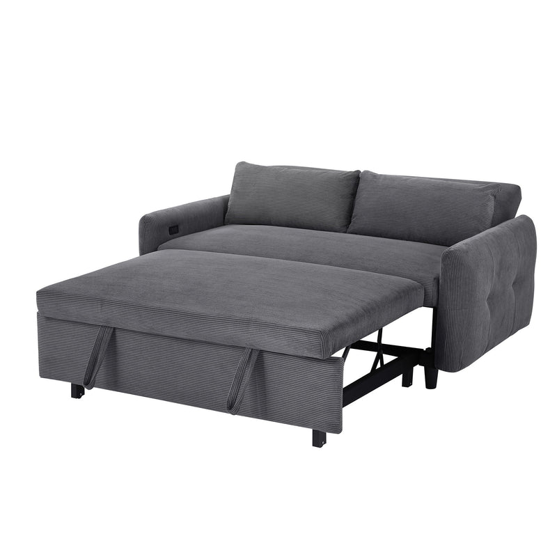 Pull-Out 2 Seat Modern Sleeper Sofa With 2 Throw Pillows And USB Ports by HouseOfZazla