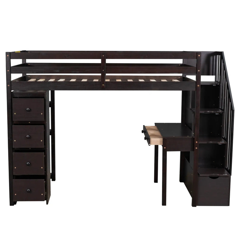 Loft Bed With Storage Drawers, Desk And Stairs With Shelves by HouseOfZazla