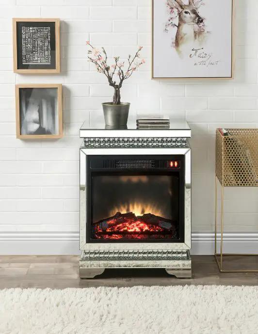 Lotus - Fireplace - Mirrored & Faux Ice Cube Crystals by Unique Piece Furniture