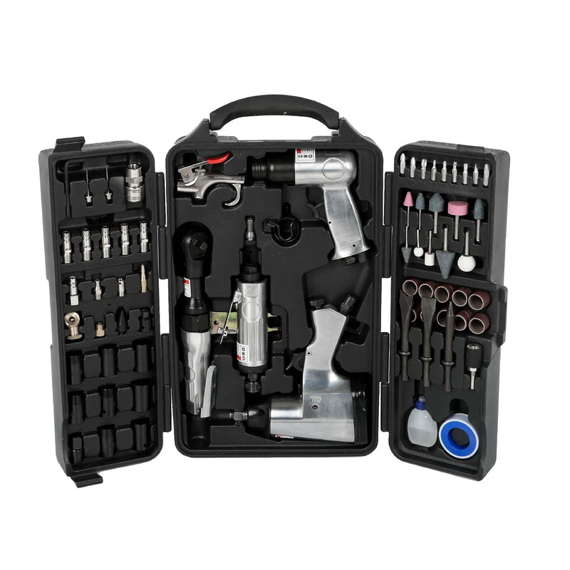 71 Piece Air Tool And Accessories Kit, Impact Wrench, Air Ratchet, Die Grinder, Aire Hammer, Hose Fittings, Storage Case - Black / Silver by HouseOfZazla
