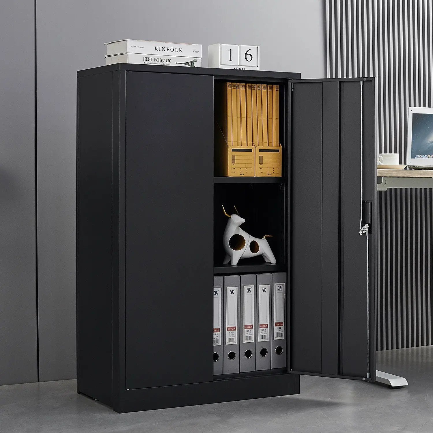 Metal Storage Cabinet With Locking Doors And Adjustable Shelf, Folding Filing Storage Cabinet, Folding Storage Locker Cabinet For Home Office, School, Garage by Unique Piece Furniture