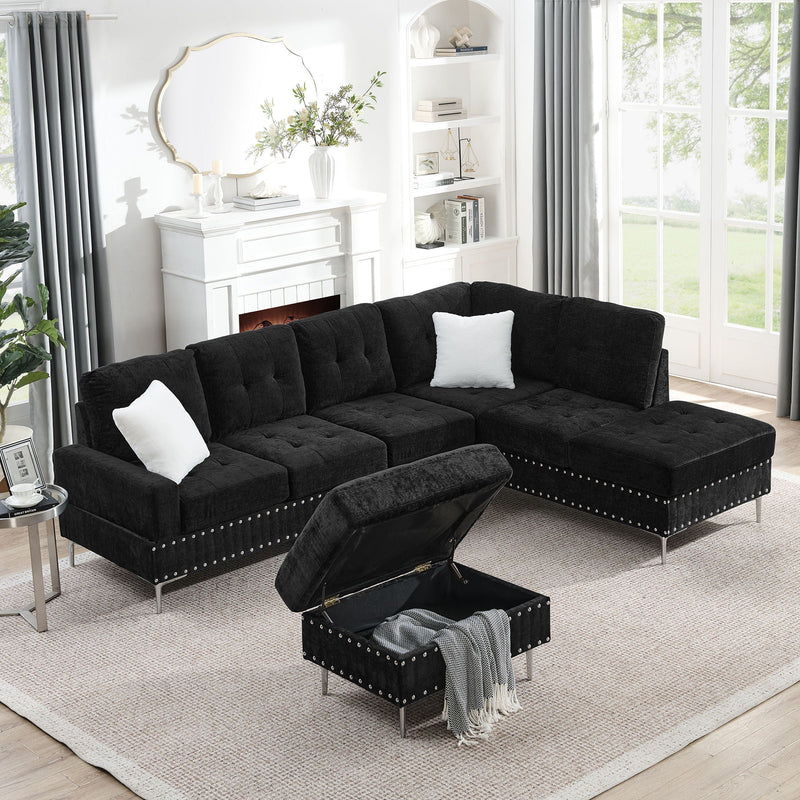 L-Shaped Sectional Sofa With Chaise And Storage Ottoman, Includes 2 Pillows by HouseOfZazla