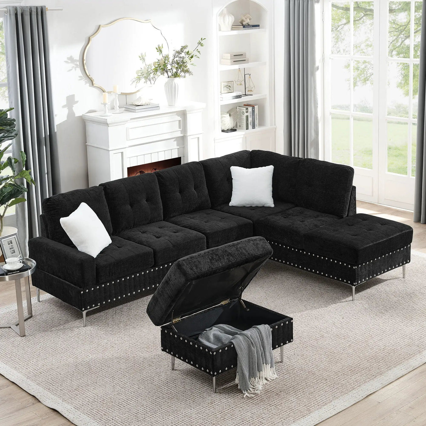 L-Shaped Sectional Sofa With Chaise And Storage Ottoman, Includes 2 Pillows by Unique Piece Furniture