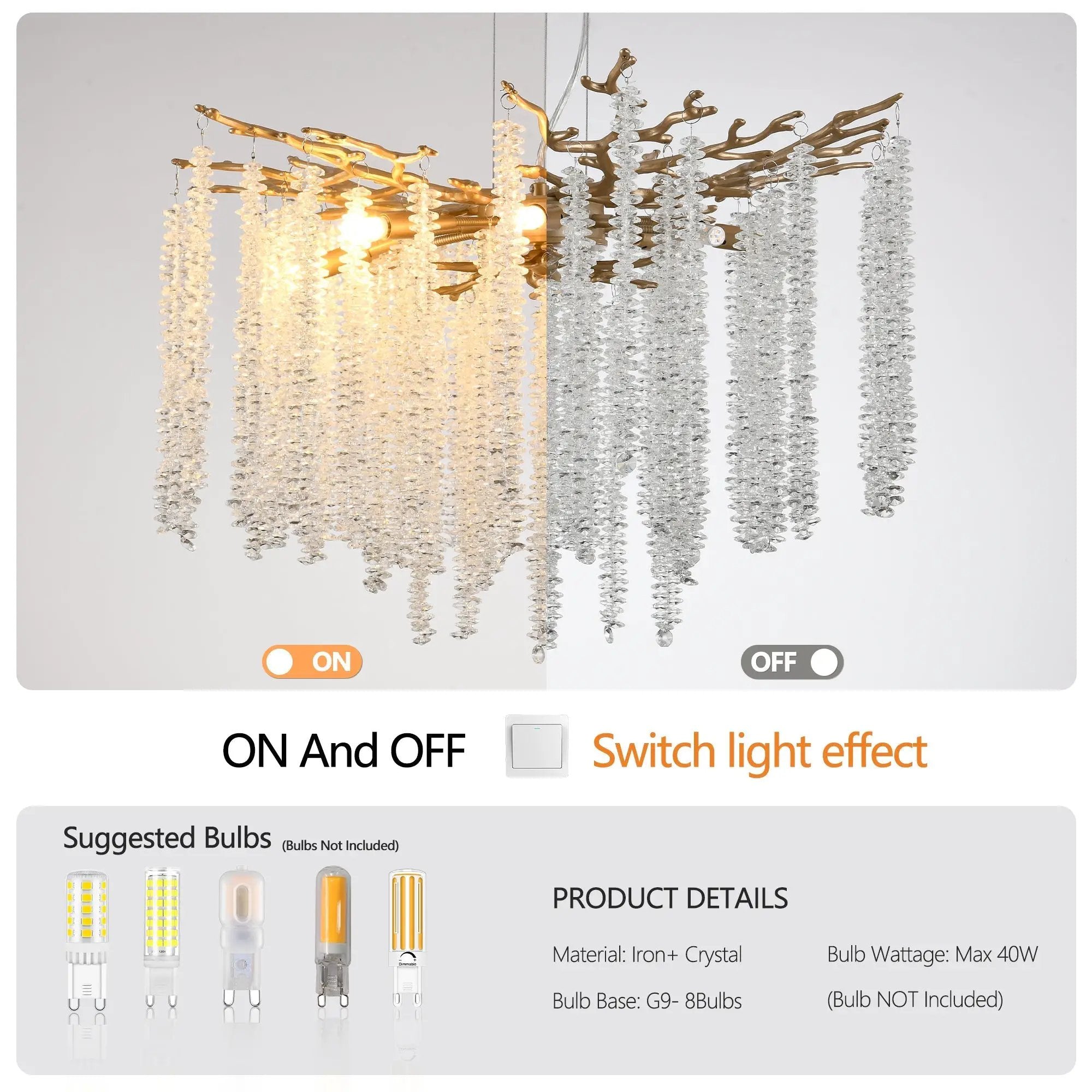 24-inch Modern Golden Pendant Light with Cascading Crystal Strands by HouseOfZazla