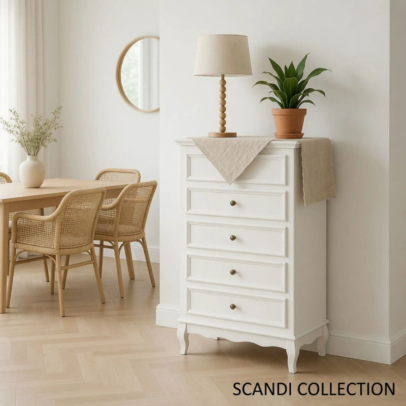 5 Drawer Tall Wide Chest Of Drawers - White by HouseOfZazla