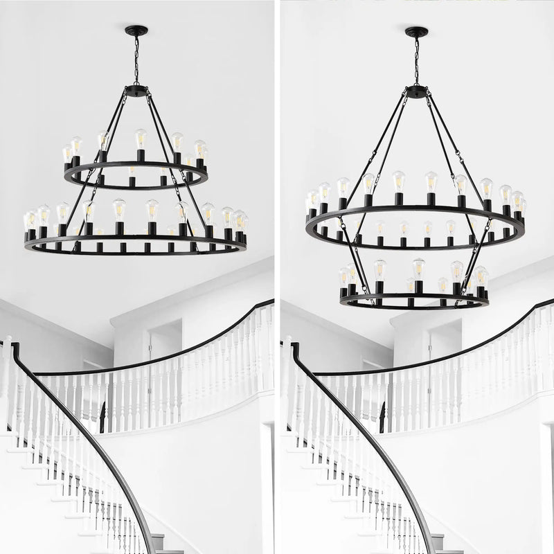 52 Inch Black Wagon Wheel Chandelier, 36-Lights by HouseOfZazla