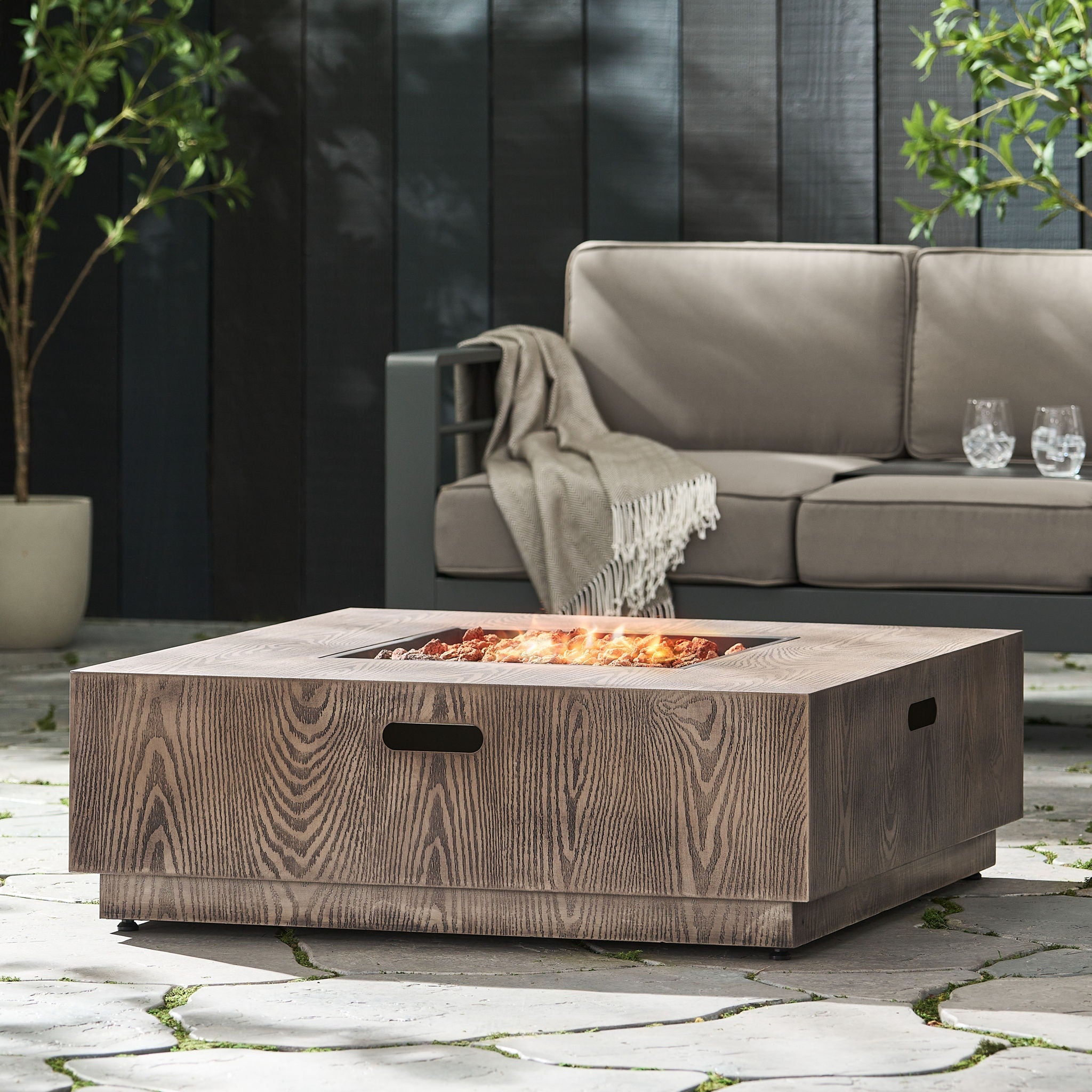 Wellington Square Iron Fire Pit With Wood Pattern Design And 50,000 Btu Output by HouseOfZazla