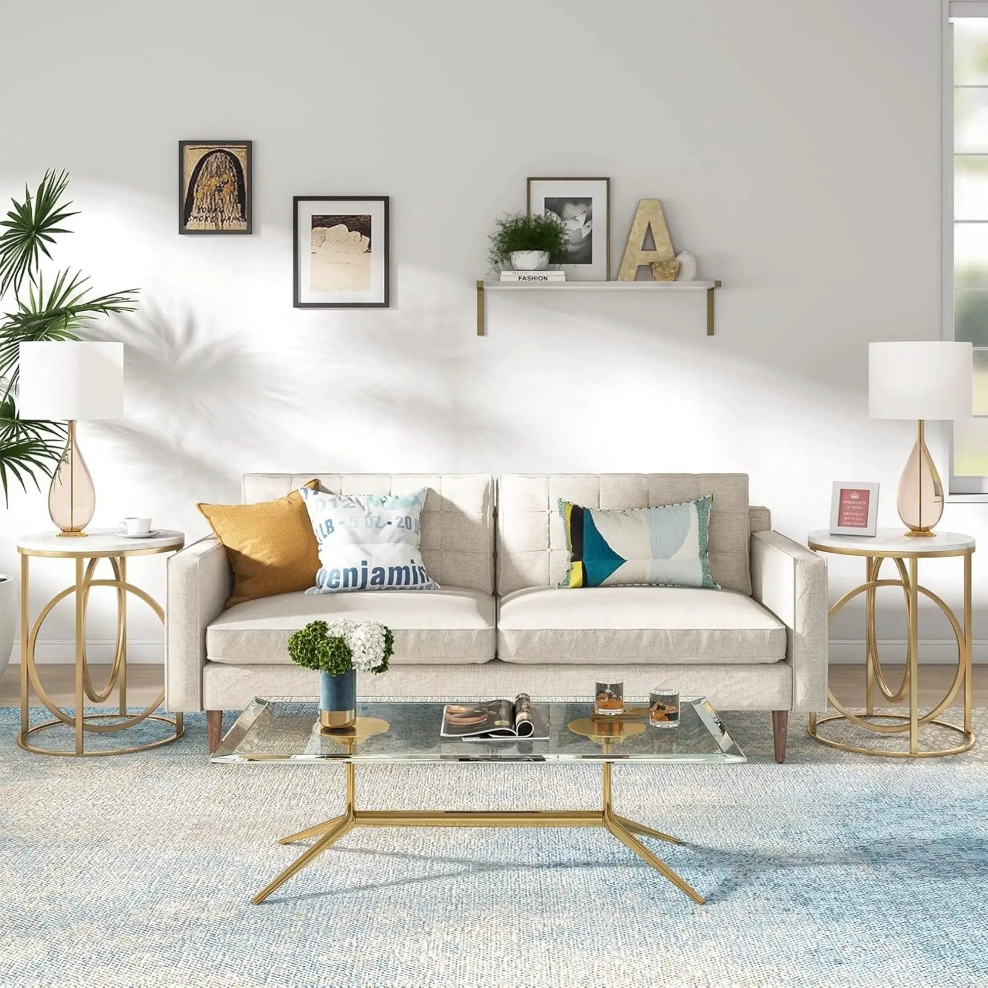Round End Table - White / Gold