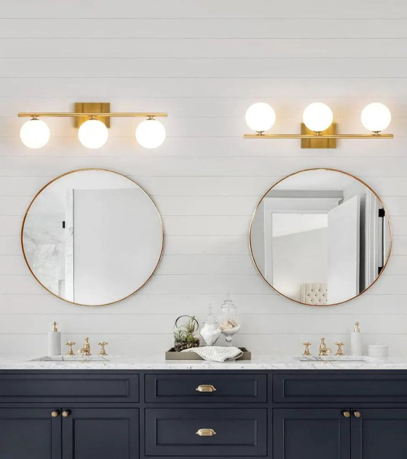 Gold Bathroom Vanity Light Fixtures,3 Lights Brass Milk White Globe by Selzalot