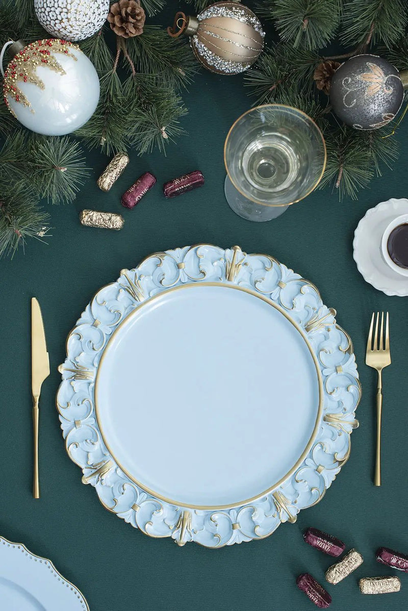 Plastic Charger Plate (Set of 6) - Blue / Gold by Unique Piece Furniture