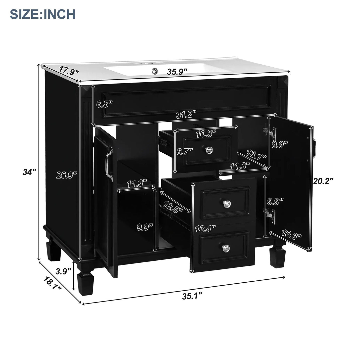 Bathroom Vanity With Top Sink, Mirror Cabinet, 2 Soft Closing Doors & 2 Drawers by Unique Piece Furniture