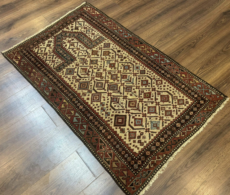 Antique Caucasian Shirvan Rug 3x5, Dagestan Prayer Rug, Collectible, Early 20th Century Rug by Jewel Rugs